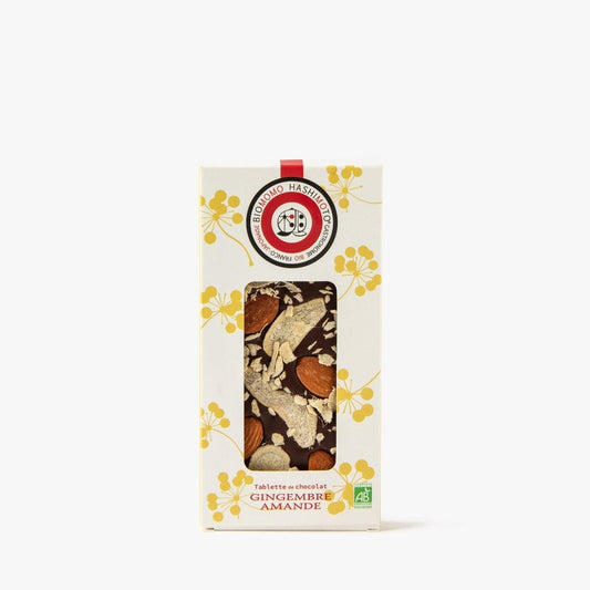 Ginger and almond chocolate bar - 70g - Biomomo Hashimoto -iRASSHAi