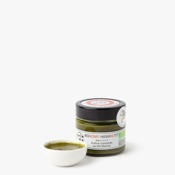 Praliné de amêndoa e chá matcha ⋅ Biomomo Hashimoto ⋅ 180g